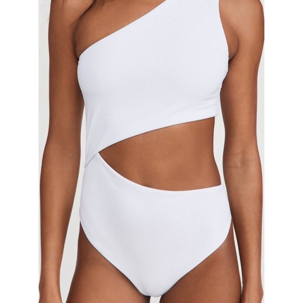 Beach Riot White Celine Ribbed One-Shoulder One Piece Swimsuit Size Small NWOT